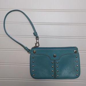 Michael Kors Zippered Pouch Teal Wristlet 7" * 4"